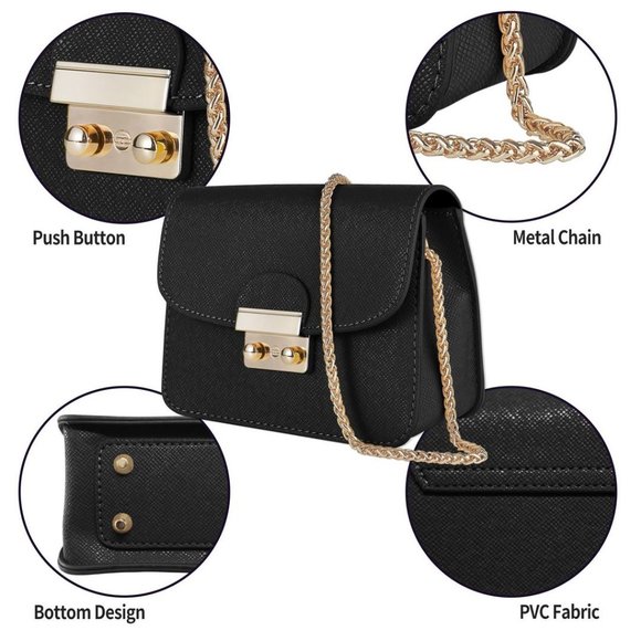 Small Evening Bags for Women Crossbody Bag Chain - Black-mini Size Clutch - Picture 6 of 7